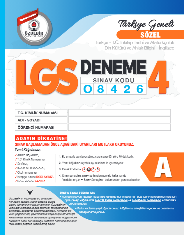 LGS ÖZDEBİR YAYINLARI 4. DENEME (T.G.) 2025-2026