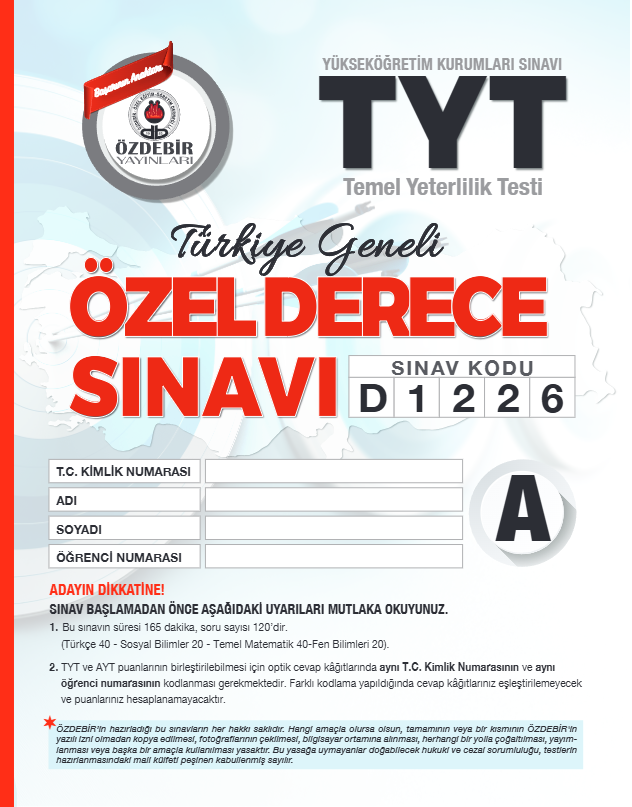TYT ÖZDEBİR YAYINLARI T.G. ÖZEL DERECE SINAVI -D1226- 2025-2026