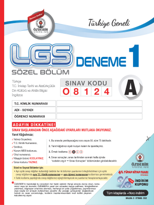 LGS ÖZDEBİR YAYINLARI (T.G.) 1. DENEME 2024-2025
