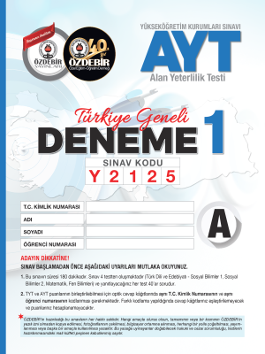 AYT ÖZDEBİR YAYINLARI (T.G.) 1. DENEME 2025-2026