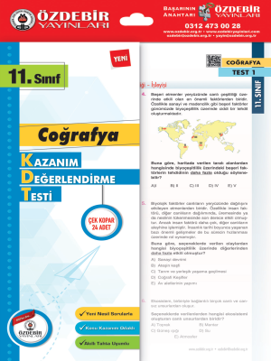 11. Sınıf Coğrafya Kazanım Değerlendirme Testi