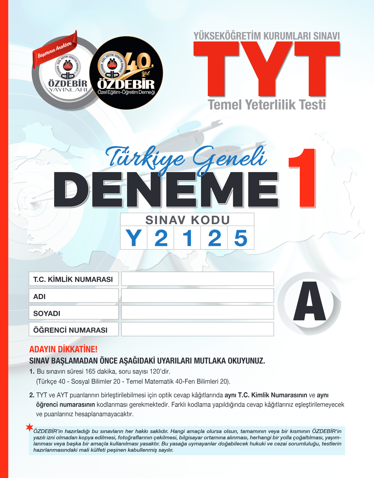 TYT ÖZDEBİR YAYINLARI (T.G.) 1. DENEME 2025-2026