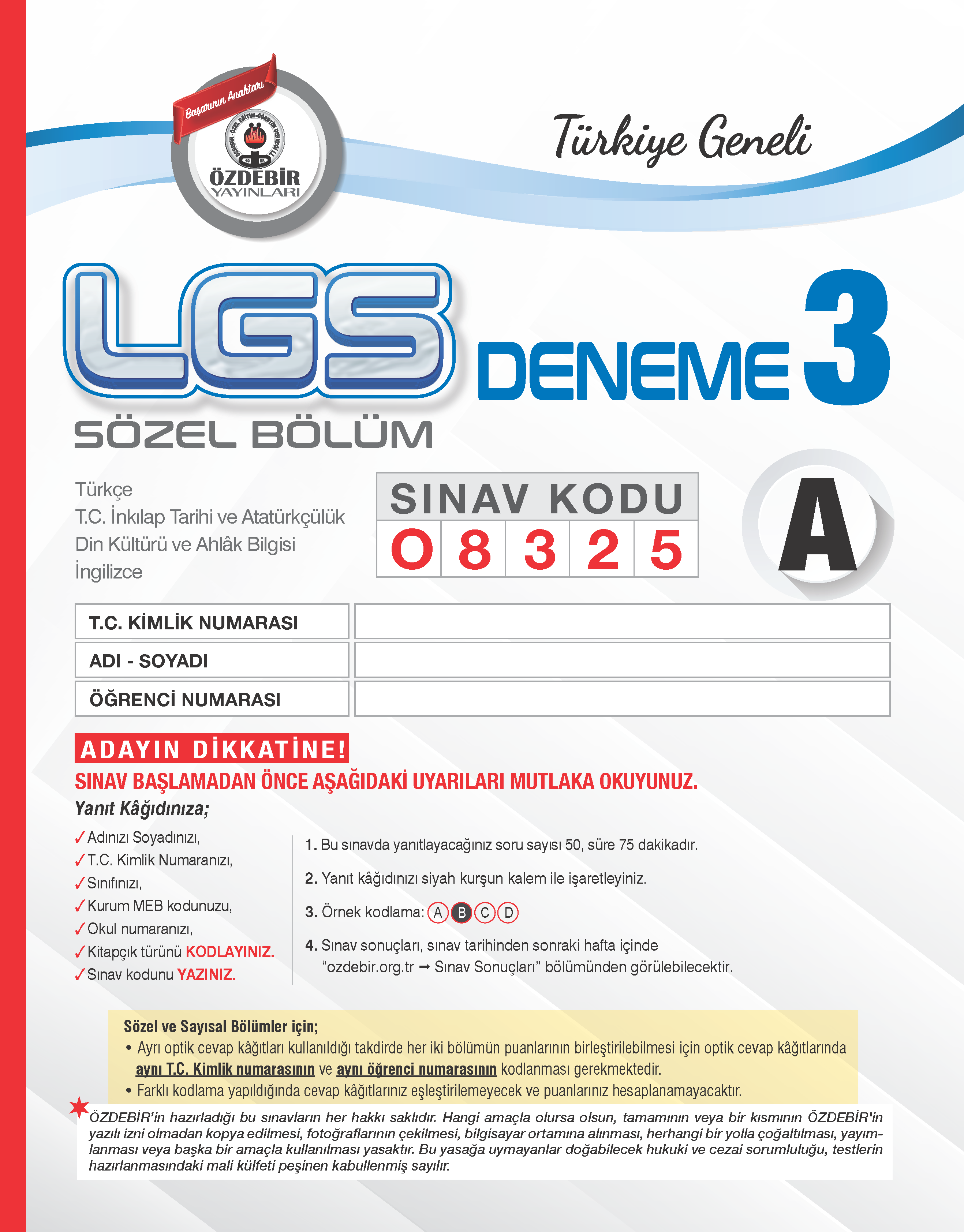 LGS ÖZDEBİR YAYINLARI (T.G.) 3. DENEME 2024-2025