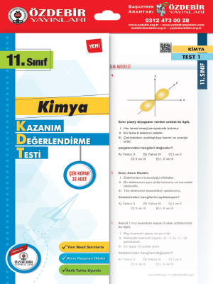 11. Sınıf Kimya Kazanım Değerlendirme Testi