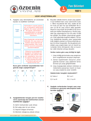 7. Sınıf Fen Bilimleri Yaprak Test 