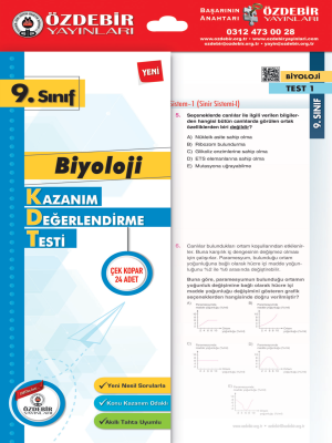 9. Sınıf Biyoloji Kazanım Değerlendirme Testi