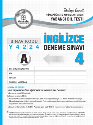T.G. YKS - YDT İNGİLİZCE DENEME SINAVI - 4